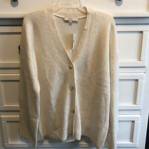 Loft XL Ribbed V-neck Cardigan Whisper White NWT